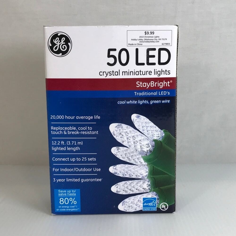 NWT GE StayBright 50 LED Crystal Miniature Cool White Lights 12.2ft